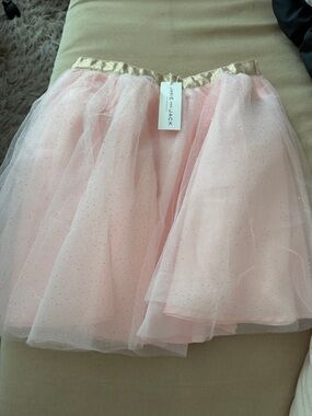 Janie and Jack Blush Pink Tulle Mini Skirt with Gold Waistband